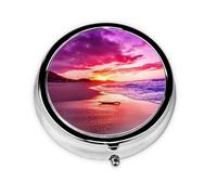Beautiful Beach Sunset Print Pill Box for Pocket Round Pill Box 3 Compartment Decorative Portable Travel Pill Holder Tablet Vitamin Organizer Mini Pill Case(2pcs)