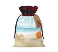 Beautiful Beach With Shells Print Christmas Candy Bags,Holiday Party Color-Blocked Drawstring Bags,Drawstring Snack Bags