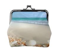 Beautiful Beach with Shells Prints Coin Purse Kiss Lock Pu Leather Mini Pouch Wallet Change Bag for Women Girls Kids