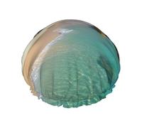 Beautiful Beaches Print Shower Cap for Women Men, Reusable Double-Layer Fabric Bathing Cap Girls Hair Caps, 27 CM