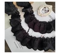 Beautiful Beige Pink Cotton Ruffle Flower Lace Trim Embroidered Pleated Mesh Fabric Patchwork for DIY Crafts Decoration(Black)