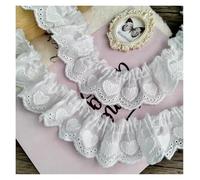 Beautiful Beige Pink Cotton Ruffle Flower Lace Trim Embroidered Pleated Mesh Fabric Patchwork for DIY Crafts Decoration(Ivory)