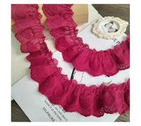Beautiful Beige Pink Cotton Ruffle Flower Lace Trim Embroidered Pleated Mesh Fabric Patchwork for DIY Crafts Decoration(Dark red)