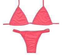 Beautiful Bikinis for Teenagers Women Solid Three Point Split Bikini Summer Beach Sexy Bikini Women's Underwear Bikini, Red (watermelon red), M