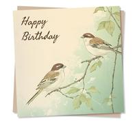 Beautiful Bird Birthday Card For Friend Or Loved One - Gentle, Serene Feel - Leaves and Birds, Nature Lover - Serene and Lovely - For Women, Men, Relative, Family, Partner