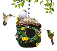 Beautiful Bird House - Durable Outdoor Shelter, Cottage-Style Wooden Nest With Resin Leaves And Flowers | Distressed Nesting Box For Wild Bird Watching, Colourful Hanging Feeder For cardinal Backyard