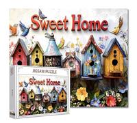 Beautiful Birdhouses Display Jigsaw Puzzles 1000 Pieces for Adults, Colorful Various Birdhouses 20''x27''Inch Garden Bird Sweet Home Sign Puzzle Art for Birdhouse Theme Puzzle Lovers