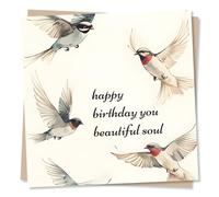 Beautiful Birds Birthday Card - Happy Birthday You Beautiful Soul - Birds In Flight Design - Birthday Card For Women, Men, Friend, Partner, Best Friend