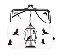 Beautiful Birds Cage Silhouette Women’s PU Leather Coin Wallets Girls Mini Buckle Coin Purse Pouch