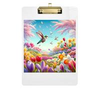 Beautiful Birds Spring Flowers Clipboards Writing Board A4 Standard Size Clip Boards with Low Profile Metal Clip for Students, Women, Man 12.5 x 9 Inches