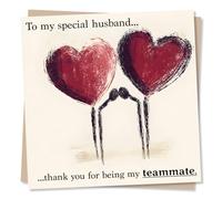 Beautiful Birthday Card for Husband - Heartfelt, Two Hearts, Holding Hands - To My Teammate - Love Special Hubby