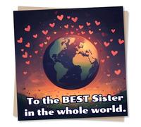 Beautiful Birthday Card For The Best Sister - Sis, Relative - Most Wonderful In the Whole World - Heartfelt, Heart, Watercolour - For Family, Sibling, Loved One, Bestie