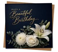 Beautiful Birthday Card with Elegant Floral Design, Gold Style Greeting for Her, Wife, Mum, Sister or Friend