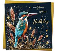 Beautiful Birthday Cards for Niece Birthday Elegant Gold Kingfisher Pretty Traditional Bday Card With Metallic Golden Envelope