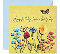 Beautiful Birthday Cards for Women Her - Wild Flowers Floral Lovely Day - Special Happy Birthday Card for Mum Sister Daughter Nan, 145mm Pretty Ladies Female Greeting Cards
