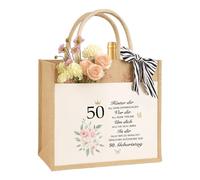 Beautiful Birthday Gift for Women, Mum and Girlfriends Sustainable Jute Bag Gift Bag Jute Bag Shopping Bag Made of 100% Jute and Cotton, 50th Birthday, S