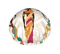 Beautiful Black African Woman In Ethnic Dress Pattern Shower Cap & Bath Cap For Women,Reversible Oversized Waterproof Shower Caps Large Designed For All Hair Lengths,Elastic Reusable Bathing Hair Cap