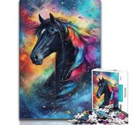 Beautiful Black Horse Puzzles for Teenagers Teens 1000pc Puzzle,Brain Teaser Game Wall Decoration Unique Birthday And Xmas Gifts (38x26cm)