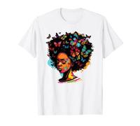Beautiful Black Queen Afro Melanin Woman Butterfly T-Shirt