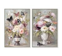 Beautiful Bloom And Butterflies Canvas Print Bedroom Wall Decor Set By Art Remedy, Silver Frame, 20 x 30