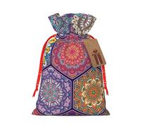 (Beautiful Blooming Hexagon) Christmas Burlap Gift Bags, Eco-Friendly Polyester Drawstring Pouches For Holiday, Birthday & Party Gift Packaging S