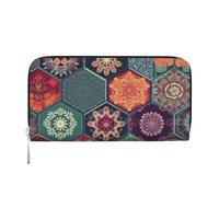 Beautiful Blooming Hexagon Leather Wallet For Women Girl, Zip Around Credit Card Holder Long Pu Wallet Clutch Purse Waterproof Travel Handbag