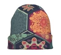 Beautiful Blooming Hexagon Print Beanie Hat Knitted Hat for Women Men Warm Casual Skull Cap for Gifts Adult Travel Black, Black, One size