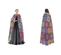 (Beautiful Blooming Hexagon) Unisex Hooded Cloak Cape Robe Cosplay Halloween Christmas Fancy Dress Costumes For Adults