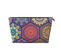 Beautiful Blooming Hexagon Womens Makeup Bag Leather Travel Toiletry Organizer Wash Bag Cosmetic Pouch with Zipper Girls Handbag Gold