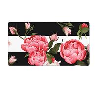 Beautiful Blooming Roses and Peonies Large Gaming Mouse Pad Black White Striped Background Floral Art Design Oversized Long Extended Mouse Mat Keyboard Pad for Work Office Home 29.5x15.8in
