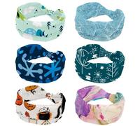 Beautiful Blue Beach Water Wave Pattern Wide Headband, 6 PCS Headbands for Women Girls, Knotted Cross Turban Head Band, Non Slip Hairband for Yoga Workout Running