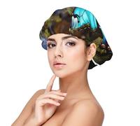 Beautiful Blue Butterfly Bonnet for Hair Protection, Sleep Cap for Women and Men, Soft Satin Sleep Cap with Elastic Band, Black, One size