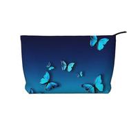 Beautiful Blue Butterfly Corduroy Makeup Bag – Versatile Cosmetic Pouch with Zipper for Daily Use and Travel Capacity Organizer