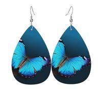 Beautiful Blue Butterfly Earrings for Women Double Sided Teardrop Leather Earrings Lightweight Dangle Earrings for Women Ear Accessories Jewelry Fashion Birthday Gift