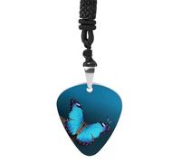 Beautiful Blue Butterfly Guitar Pick Necklace Exquisite Titanium Steel Personalized Necklaces Cool Pendant Necklaces Fashion Guitar Pick Holder Necklace Unique Gifts for Adult