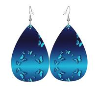 Beautiful Blue Butterfly Ladies Leather Earrings Teardrop Drop Print Earrings Fashion Lightweight Daily Wear Party Date