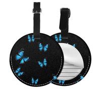 Beautiful Blue Butterfly Print 1/2pcs Luggage Tags,Round Leather Travel Suitcase Labels with Privacy Name Address Card