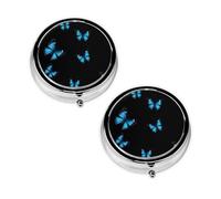 Beautiful Blue Butterfly Print Pill Box 3 Compartment Medicine Pill Case,Portable for Pocket Or Purse Pill Organizer Decorative Metal Medicine Vitamin Organizer Unique Gift