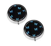 Beautiful Blue Butterfly Print Pill Box 3 Compartment Medicine Pill Case,Portable for Pocket Or Purse Pill Organizer Decorative Metal Medicine Vitamin Organizer Unique Gift