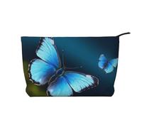 Beautiful Blue Butterfly Printed Corduroy Makeup Bag for Travel & Daily Use, Stylish Pouch Purse Case Cosmetic Bags Organizer for Women