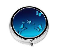 Beautiful Blue Butterfly This Small, Printed, Round Pill Box is a Portable Pill and Vitamin Organizer Perfect for Pockets, Purses, and Travel.