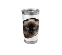 Beautiful Blue Eyed Himalayan Cat Peeking Through Stainless Steel Insulated Tumbler