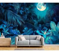 Beautiful Blue Forest Flowers Moon 3D Wallpaper Easy Install Feature Office Living Room Sofa Bedroom TV Background Wall Decoration-200cm×140cm