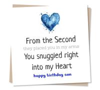 Beautiful Blue Heart Birthday Card For Son - You Snuggled Right Into My Heart - Son Birthday Card From Mum, Dad, Parents