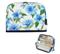 Beautiful Blue Lilies White Pencils Storage Bags Pencil Pouches Zipper Pencils Case Classroom Pen Bag Boys Floral Art Preppy College High School Supplies