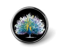 Beautiful Blue Peacock Birds Round Badge Pin Metal Memorial Brooch Button Lapel Pins for Backpack Wedding