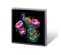 Beautiful Blue Peacock Peony Button Pins Square Badge Personalized Button Brooch Lapel Pins for Women Men Gifts