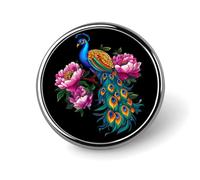 Beautiful Blue Peacock Peony Round Button Pins Lapel Pin Brooch Badge Clothing Hats Decor for Women Men Gifts