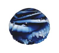 Beautiful Blue Rose Illustration Shower Caps for Women Reusable Bath Caps for Men Double Layer Waterproof Hair Cap with EVA Lining Stylish Large Shower Bonnet Soft Bath Hat for Long Hair, Braids