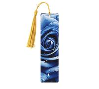 Beautiful Blue Rose Illustration Wood Bookmark for Book Lovers Birthday Teachers Gift, Handmade Craft Book Marks Ornaments with Tassel Exquisite Reading Page Markers for Men Women